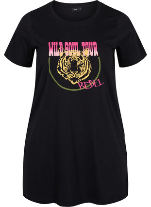 Long cotton t-shirt with short sleeves, Black Tiger, Packshot image number 0
