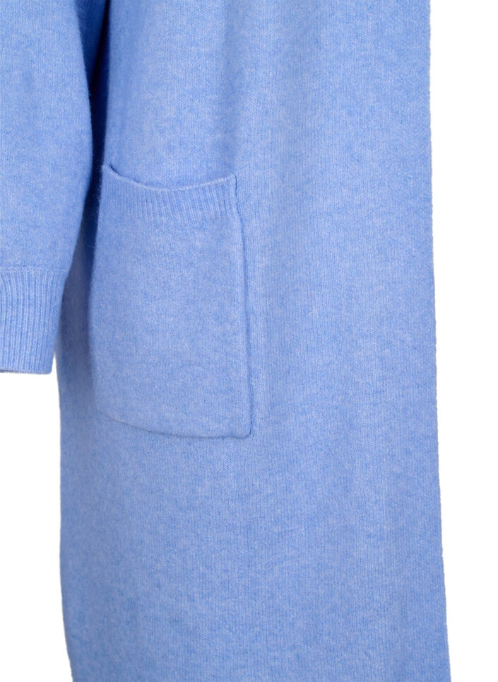 Long knitted cardigan with pockets, Cornflower Blue Mel., Packshot image number 3