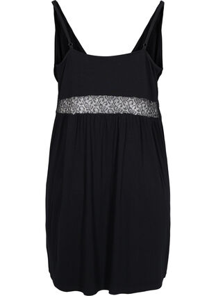 Viscose night dress with lace details, Black, Packshot image number 1
