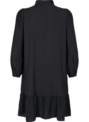 Viscose shirtdress with ruffle edge, Black, Packshot image number 1