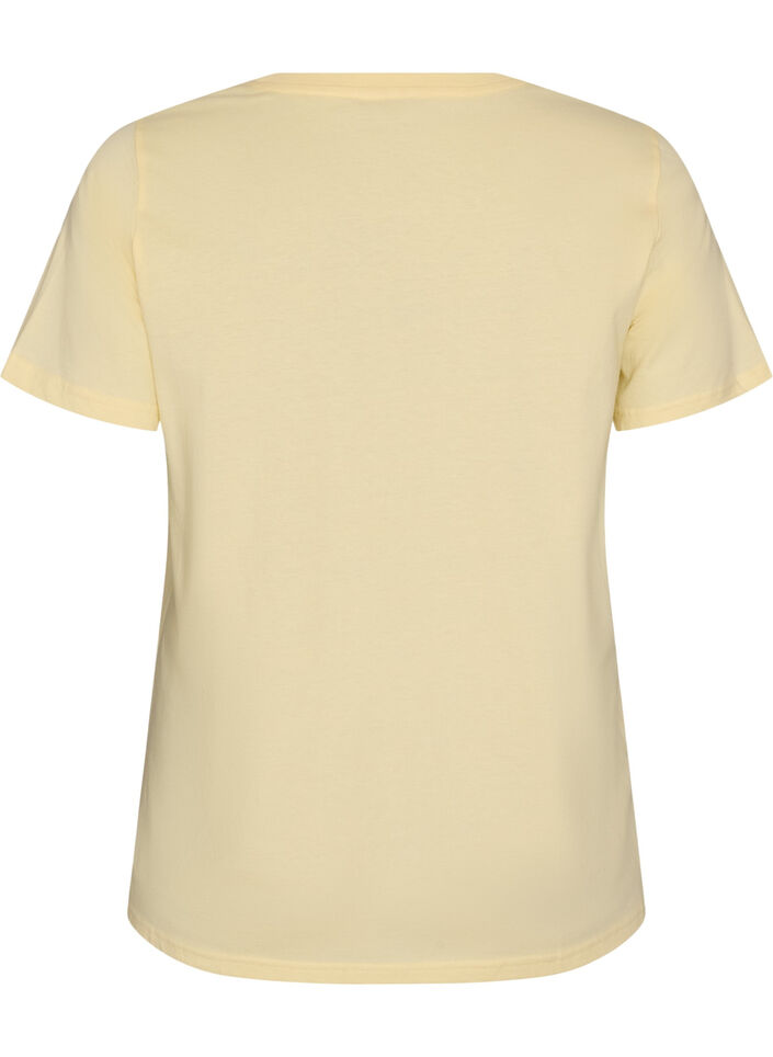 Organic cotton T-shirt with velour text, Yellow, Packshot image number 1