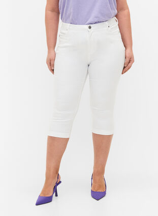 High waisted Amy capri jeans with super slim fit, Bright White, Model image number 2