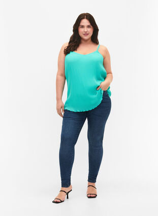 Pleated sleeveless top, Turquoise, Model image number 2
