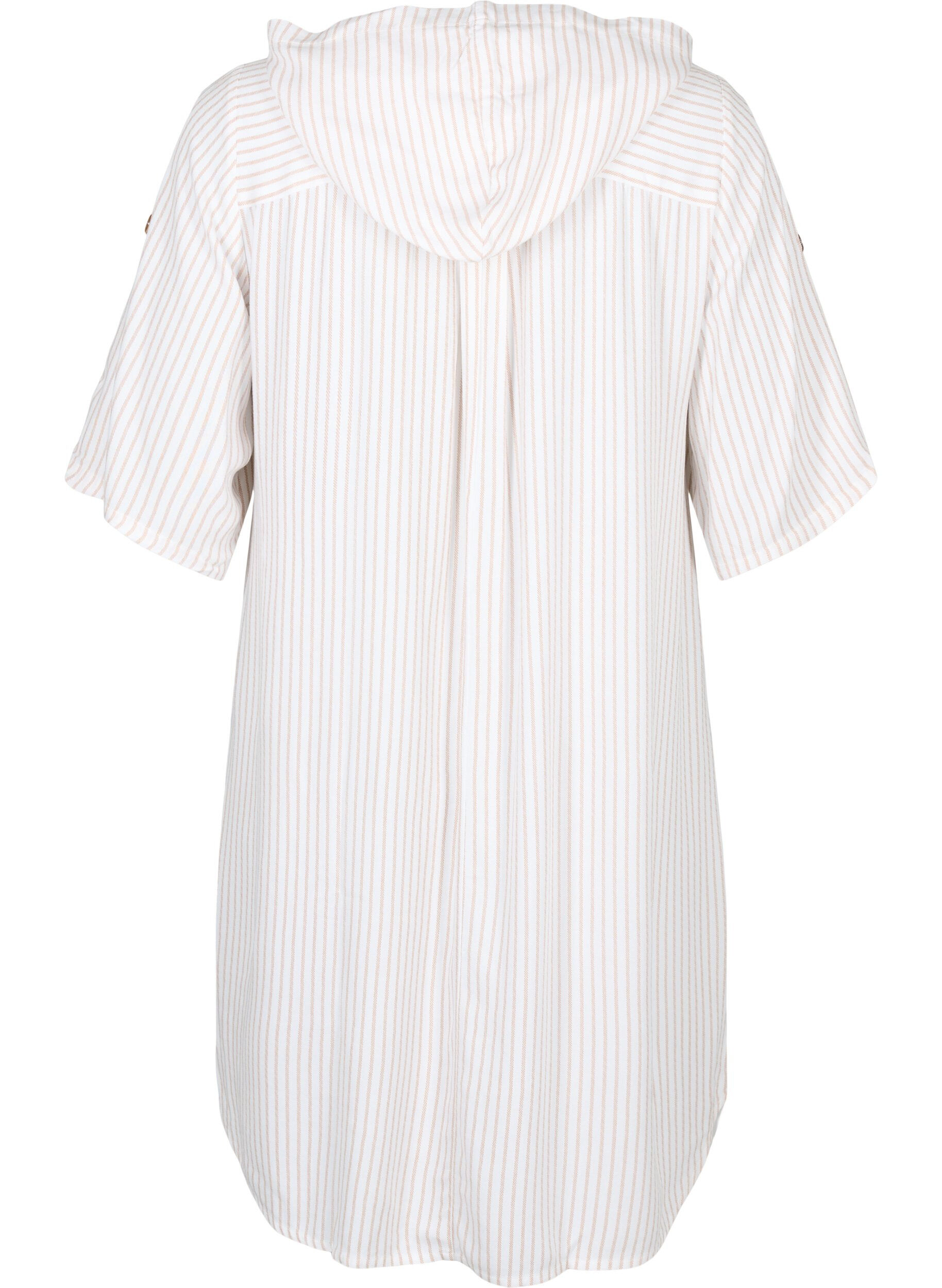 Zizzifashion Short-sleeved viscose tunic with hood, White Natural Stripe, Packshot image number 1