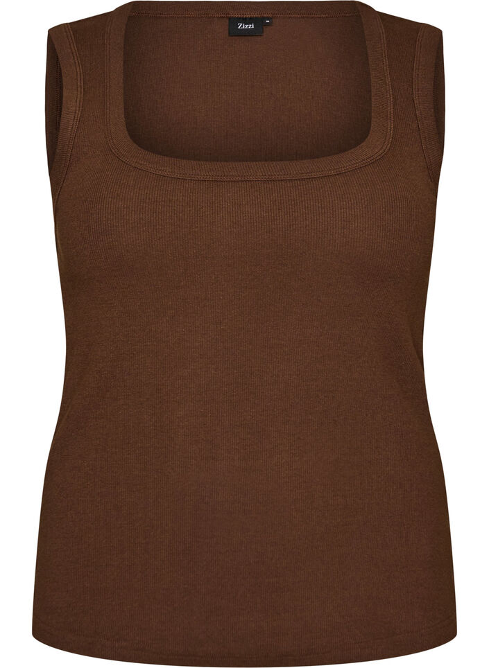 Rib top with square neckline, Brown, Packshot image number 0