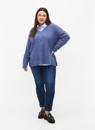 Knit sweater with slit, Gray Blue Mel., Model image number 2
