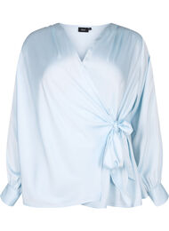 Satin party blouse with wrap, Delicate Blue, Packshot