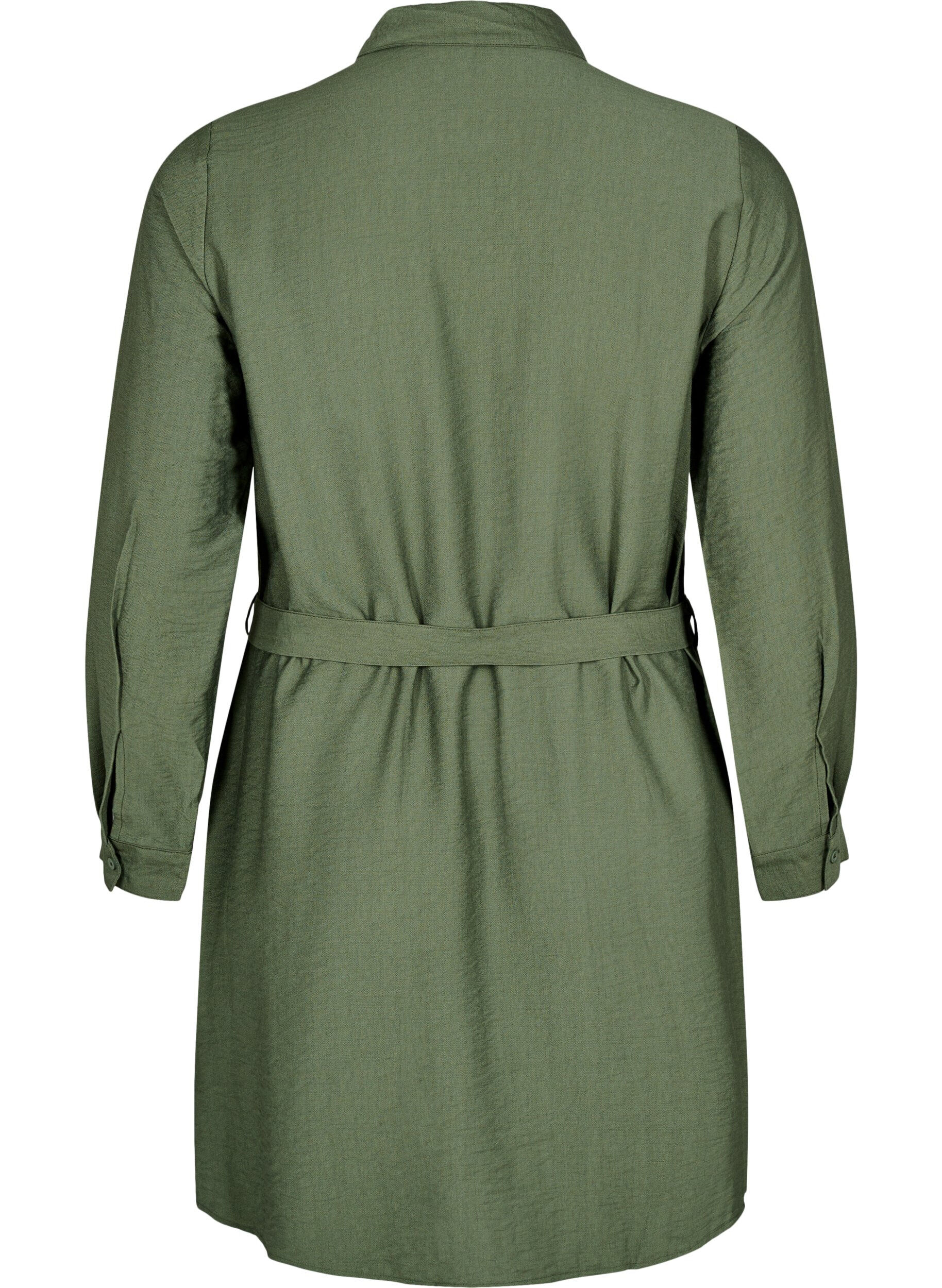 Zizzifashion Shirt dress with tie belt and long sleeves, Green, Packshot image number 1