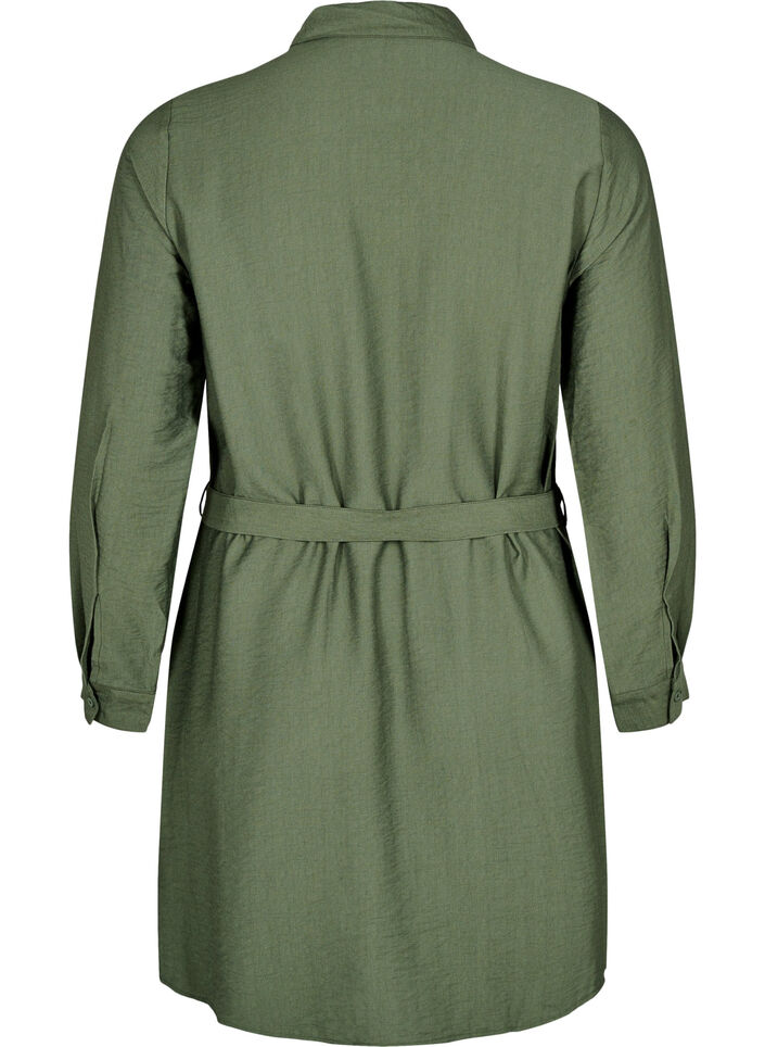 Shirt dress with tie belt and long sleeves, Green, Packshot image number 1