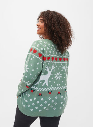 Christmas knitted sweater, Hedge Green Comb, Model image number 1