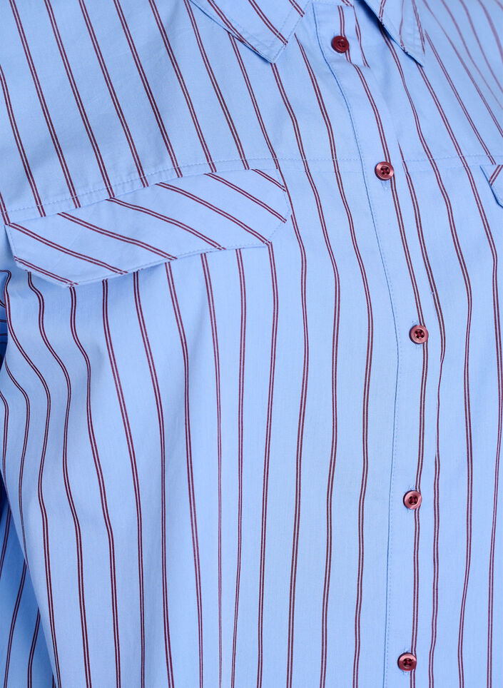 Striped cotton shirt with wide sleeves, Blue, Packshot image number 2
