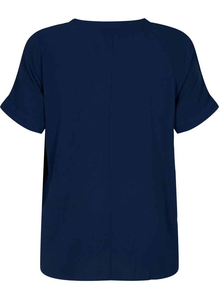 Short-sleeved v-neck blouse, Blue, Packshot image number 1
