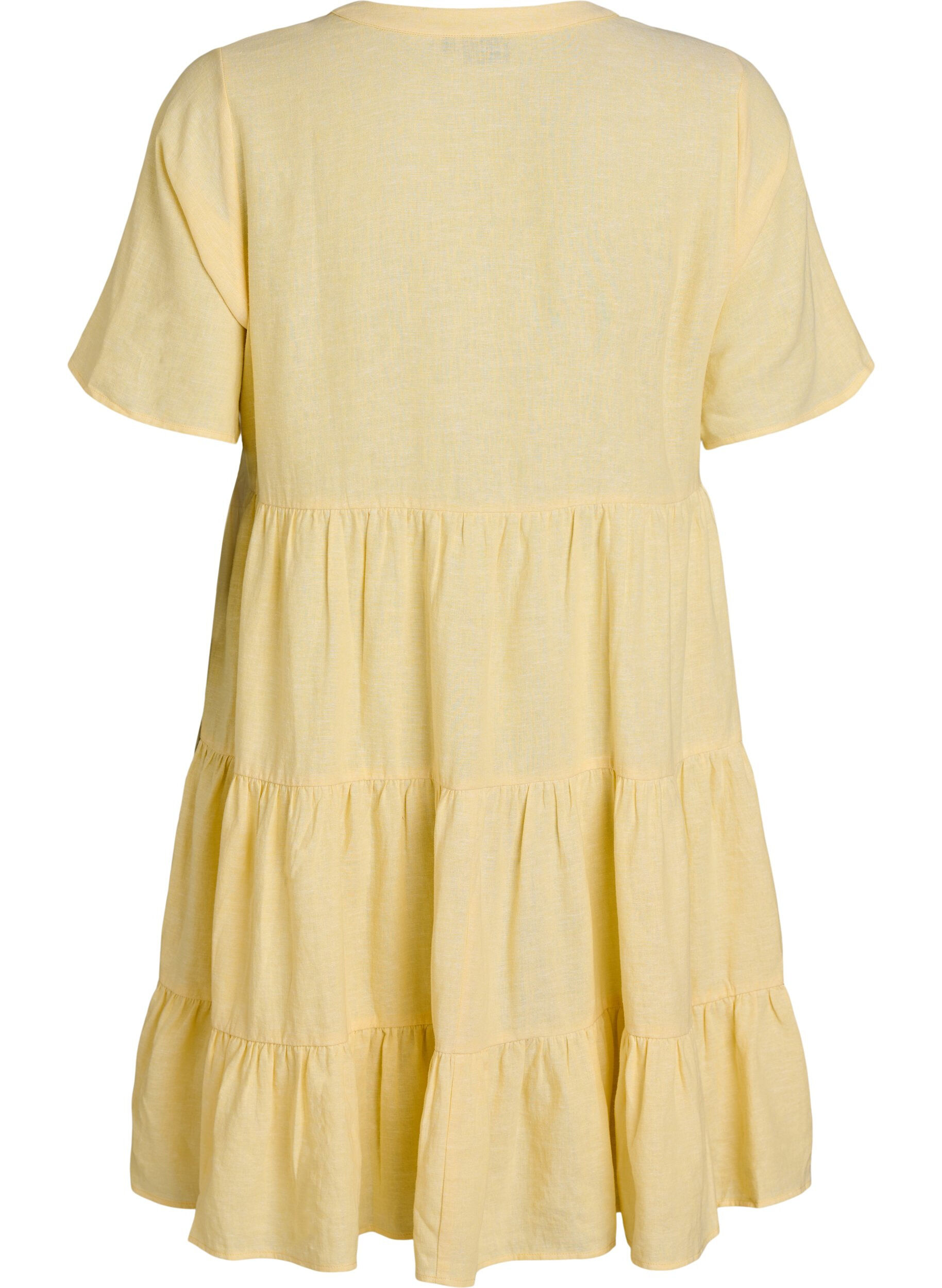 Zizzifashion Knee-length A-line dress in linen and viscose, Yellow, Packshot image number 1
