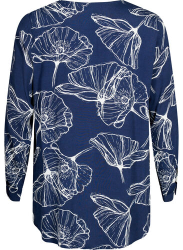 Floral print viscose shirt with long sleeves, Navy B./Big Fl.AOP, Packshot image number 1