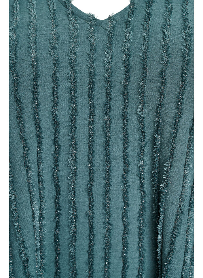 Blouse with short sleeves and striped texture, Green, Packshot image number 2