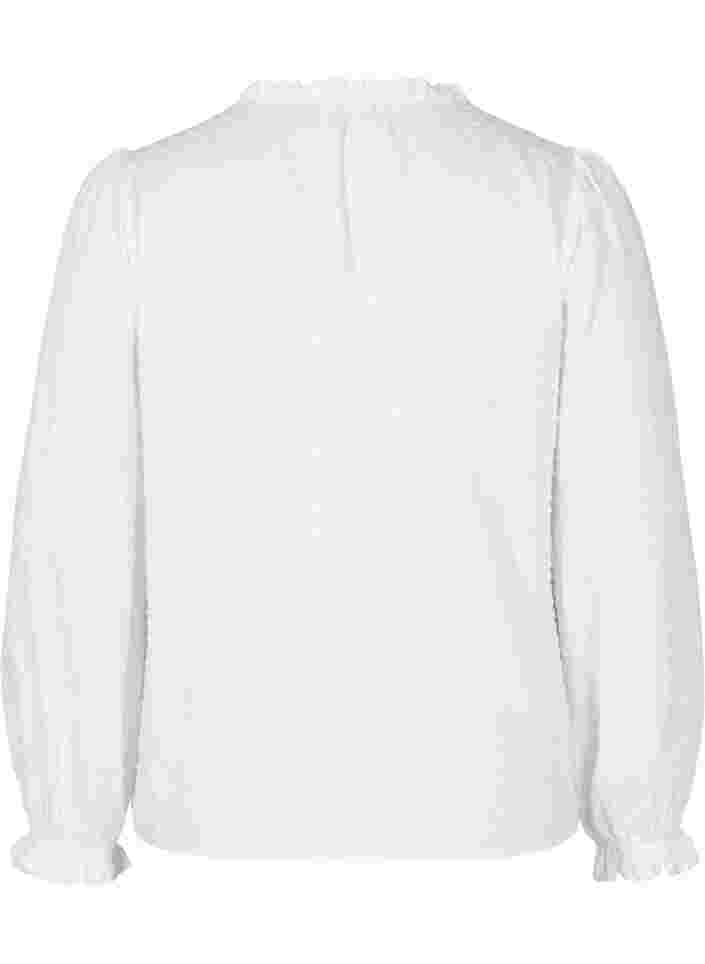 Long-sleeved blouse with smock and ruffle details, Bright White, Packshot image number 1