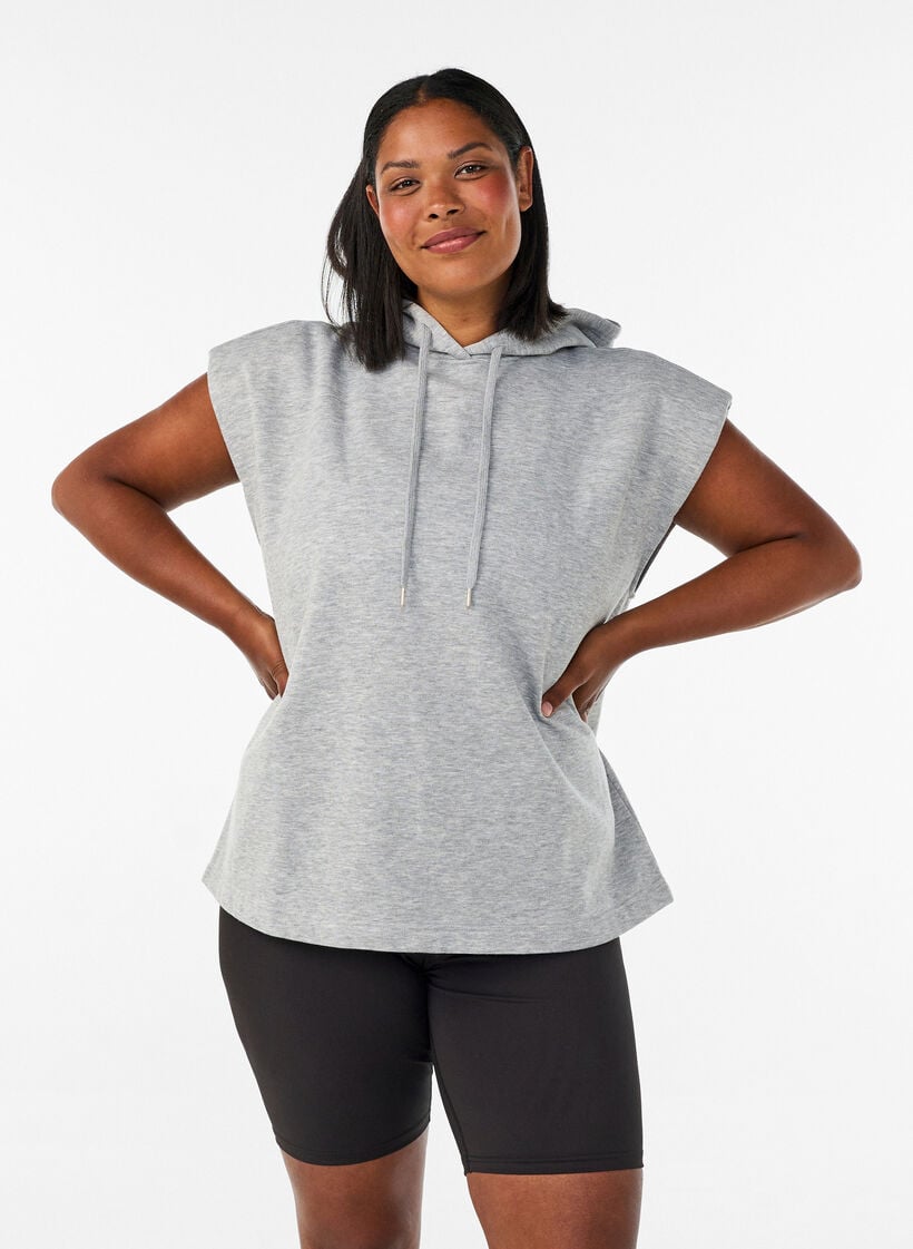 Hooded sweat vest with shoulder padding, Grey, Model image number 0