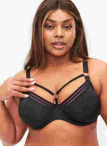 Full cover underwired bra with string details, Black, Model image number 2
