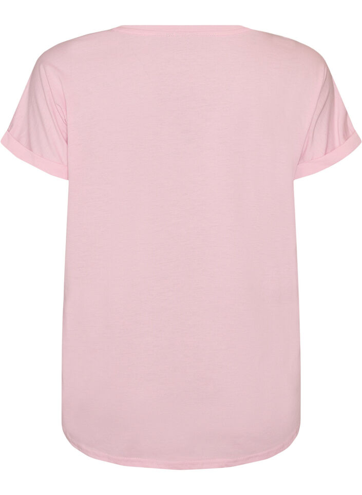 Short-sleeved cotton blend T-shirt, Rose, Packshot image number 1