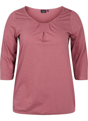 Solid-coloured, 3/4-sleeves cotton blouse, Rose Brown, Packshot image number 0
