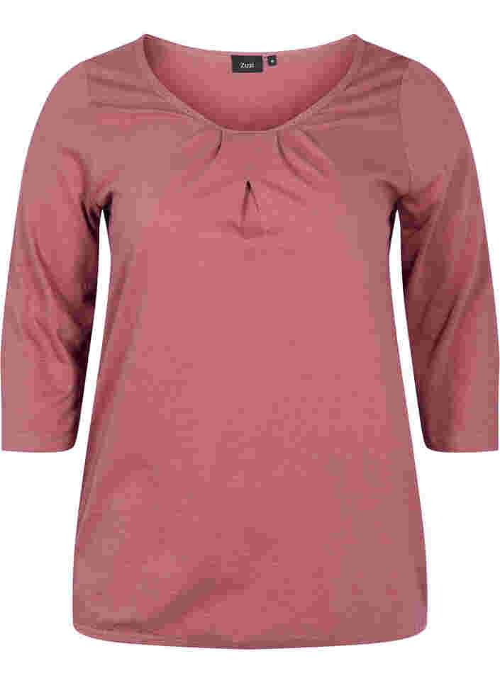 Solid-coloured, 3/4-sleeves cotton blouse, Rose Brown, Packshot image number 0
