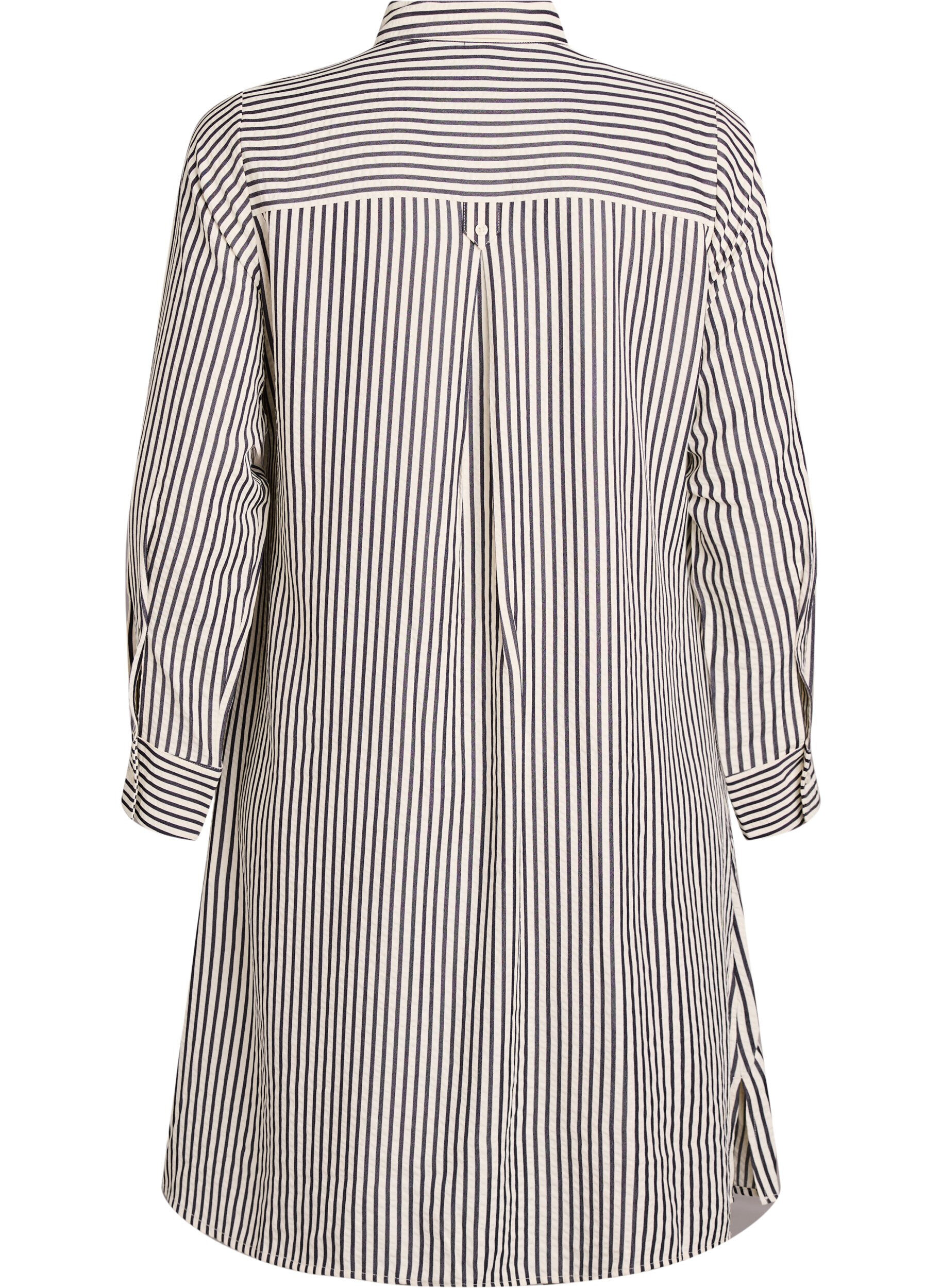 Zizzifashion Long striped shirt with button detail on the back, Black, Packshot image number 1