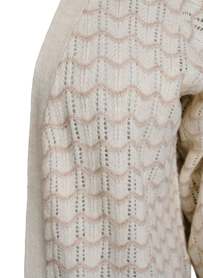 Knitted cardigan with an openwork pattern and wavy lines, Birch w. Simply T., Packshot image number 2
