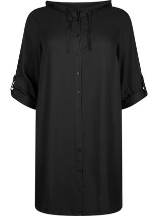 Shirt dress in viscose with hood and 3/4 sleeves, Black, Packshot image number 0