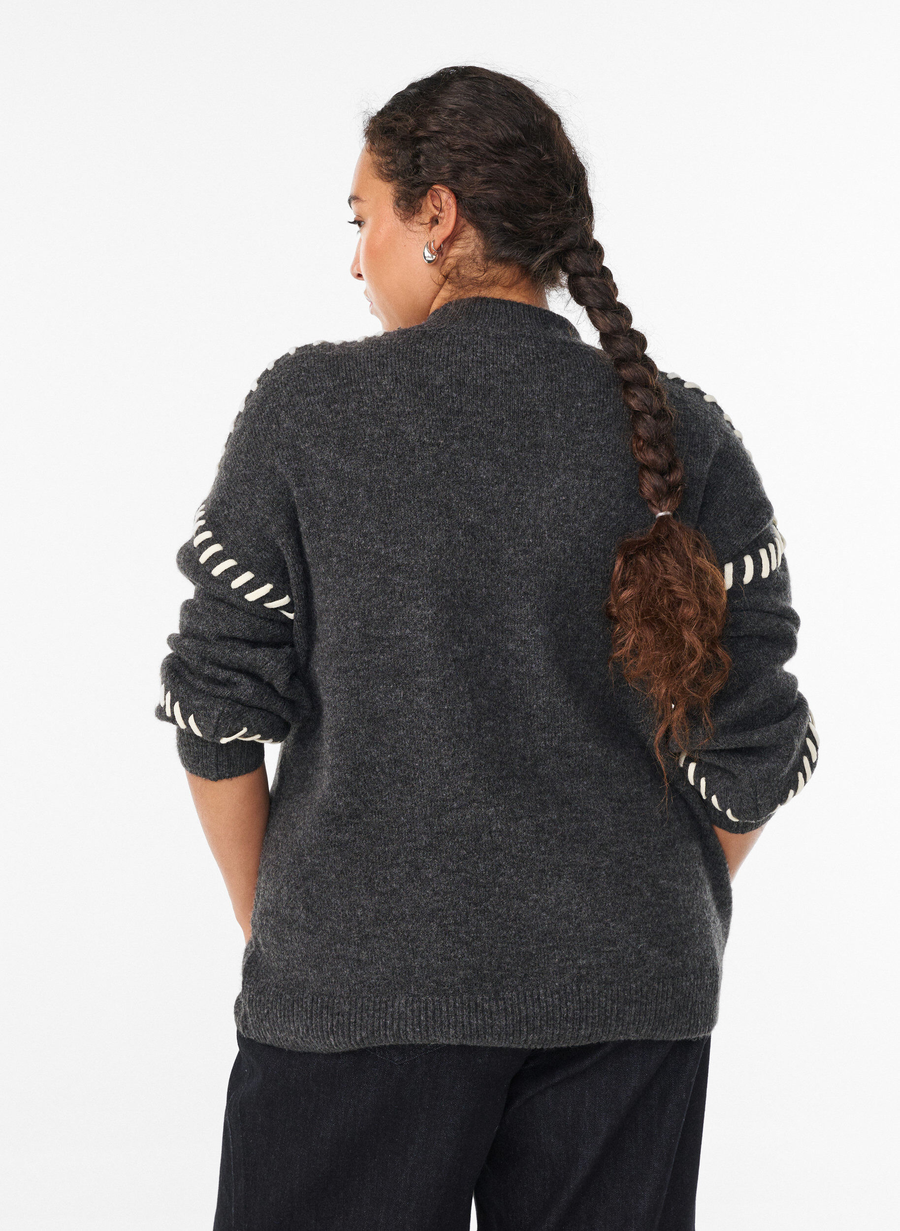 Zizzifashion Jumper with decorative stitching, Dark Grey, Model image number 2