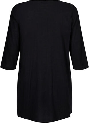 3/4 sleeve cotton blend tunic with linen, Black, Packshot image number 1