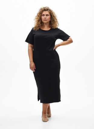 Maxi dress in jersey with short sleeves - Black - Sz. 40-64 - Zizzifashion Maxi dress in jersey with short sleeves - Black - Sz. 40-64 - Zizzifashion