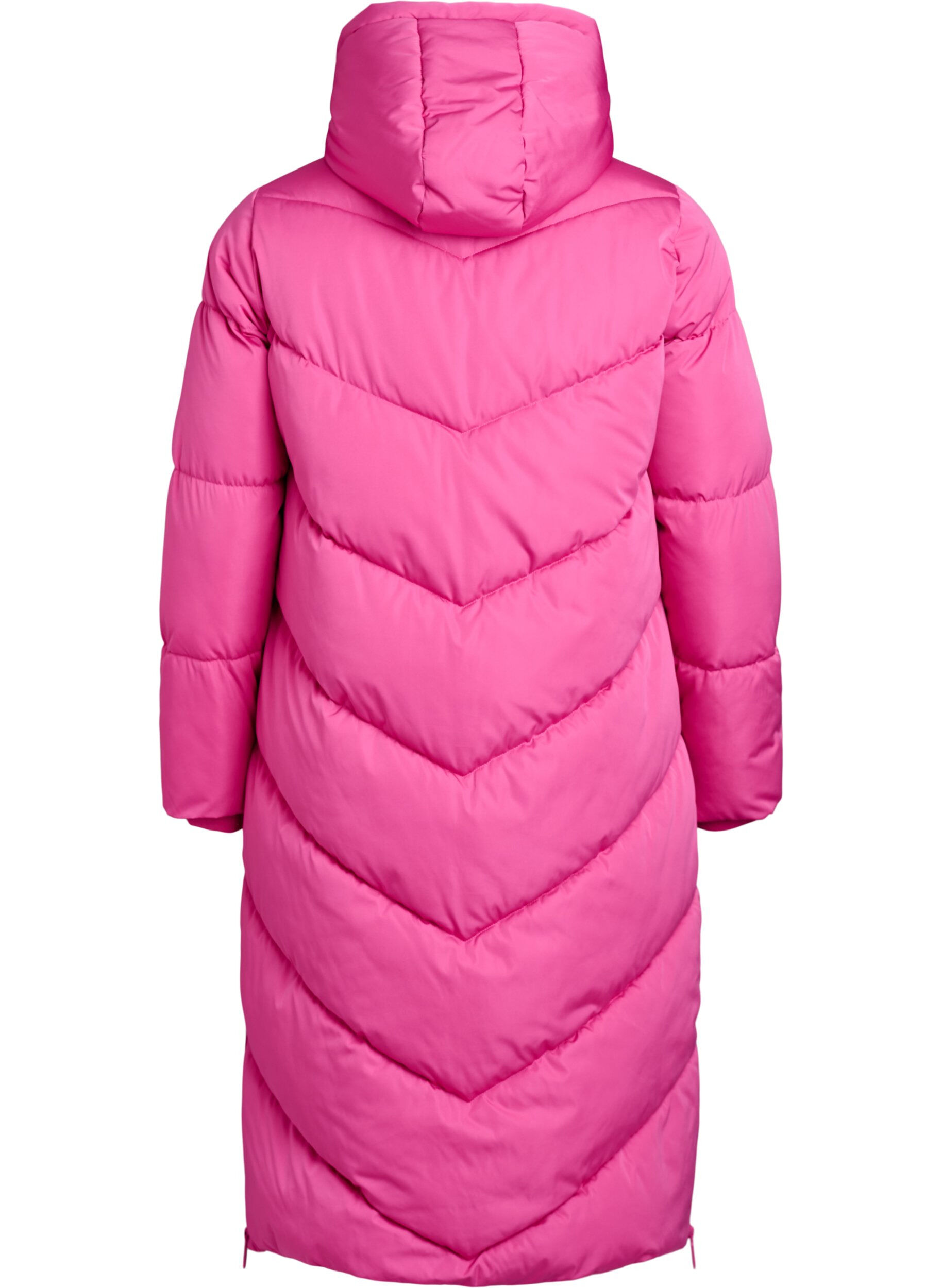 Zizzifashion Long puffer coat with hood and pockets, Rose, Packshot image number 1