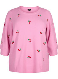 3/4 sleeve knitted blouse with cherry