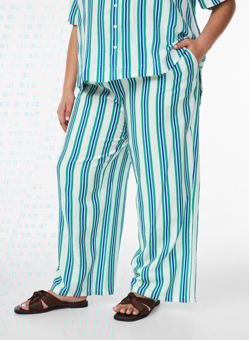 Striped trousers with a high waist and wide legs, Vanilla, Model image number 0
