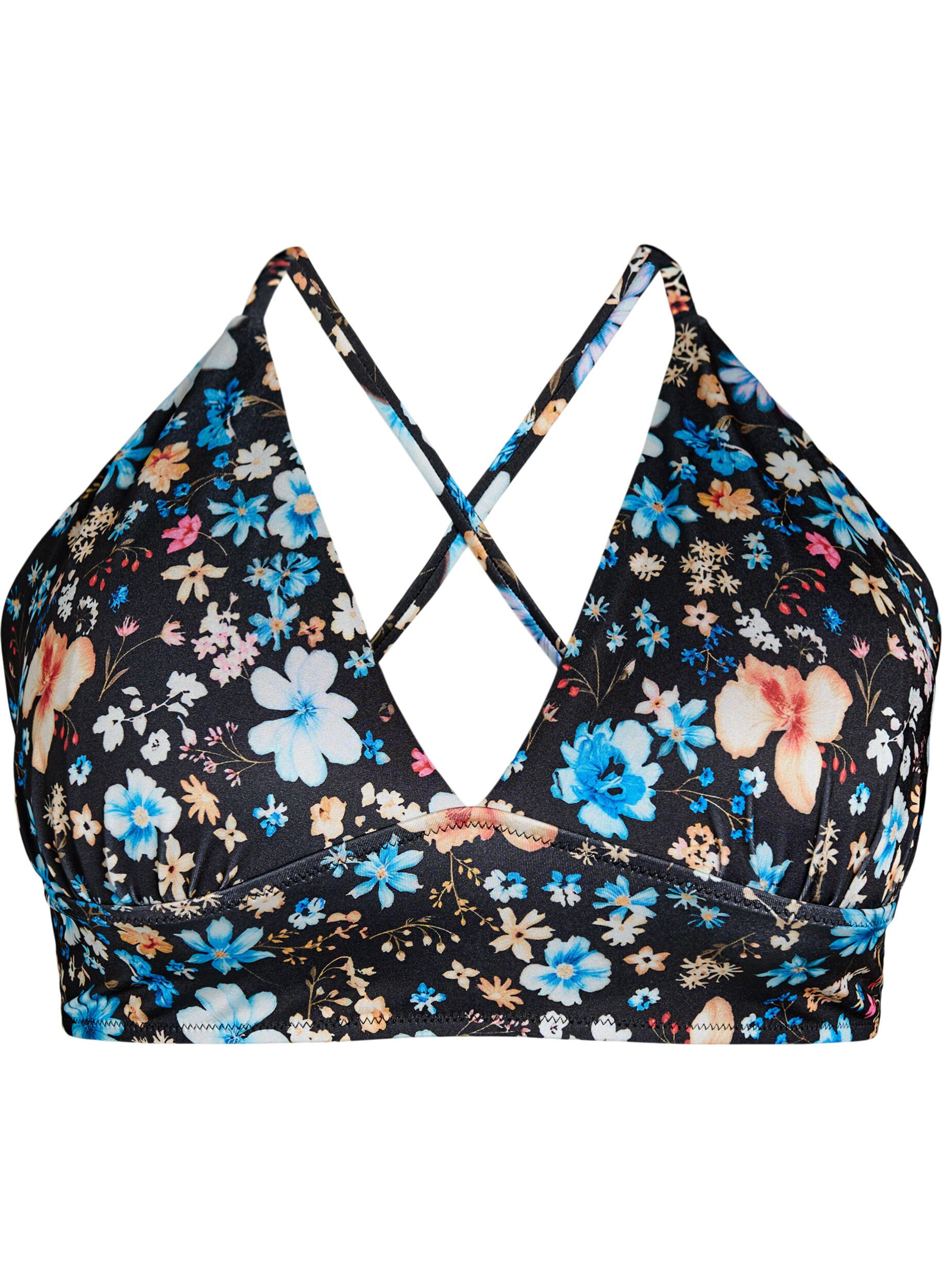 Zizzifashion Floral bikini top with tie back, Blue, Packshot image number 0
