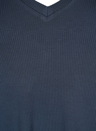 Ribbed viscose T-shirt with v-neck, Umbre Blue , Packshot image number 2