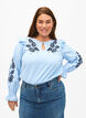 Cotton blouse with embroidery and ruffles, Light Blue, Model image number 0