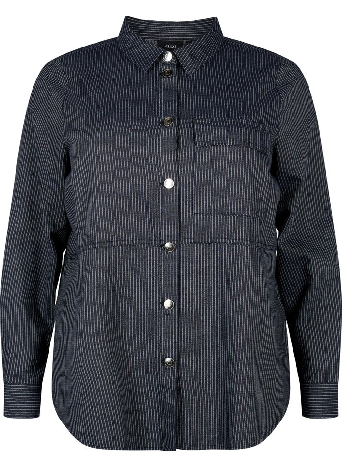 Pinstriped cotton shirt, Dark Blue Stripe, Packshot image number 0