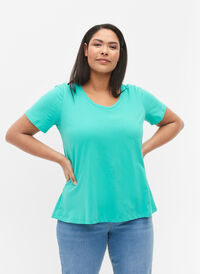 Basic plain cotton t-shirt, Aqua Green, Model