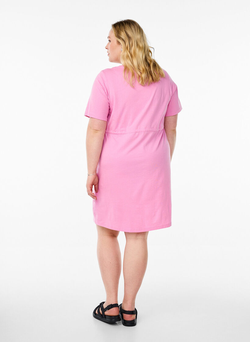 FLASH - Short T-shirt dress with tie belt, Pink, Model image number 2