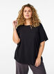 Short-sleeved woven blouse with round neck, Black, Model image number 0