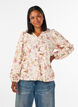 Floral blouse in linen and viscose with long sleeves, Vanilla, Model image number 0