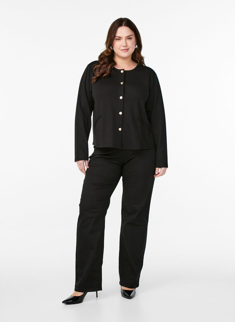 Cardigan with decorative buttons and long sleeves, Black, Model image number 2