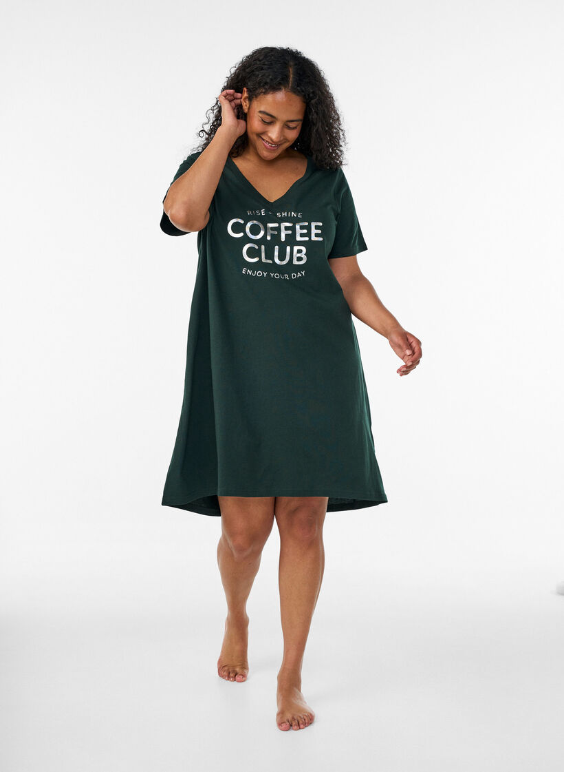 Organic cotton nightdress with V-neck, Green, Model image number 1