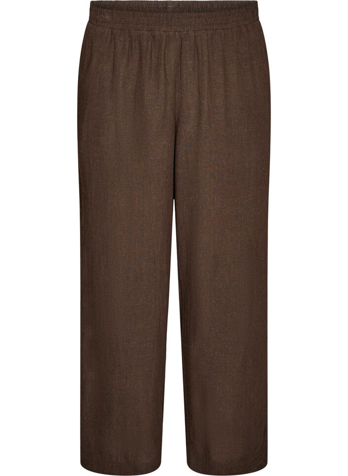 Wide-leg linen and viscose trousers, Brown, Packshot image number 0