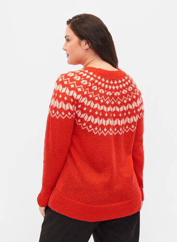 Knitted jumper with jacquard pattern, Fiery Red Comb, Model image number 1