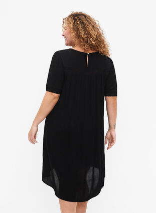 Viscose dress with lace band, Black, Model image number 1
