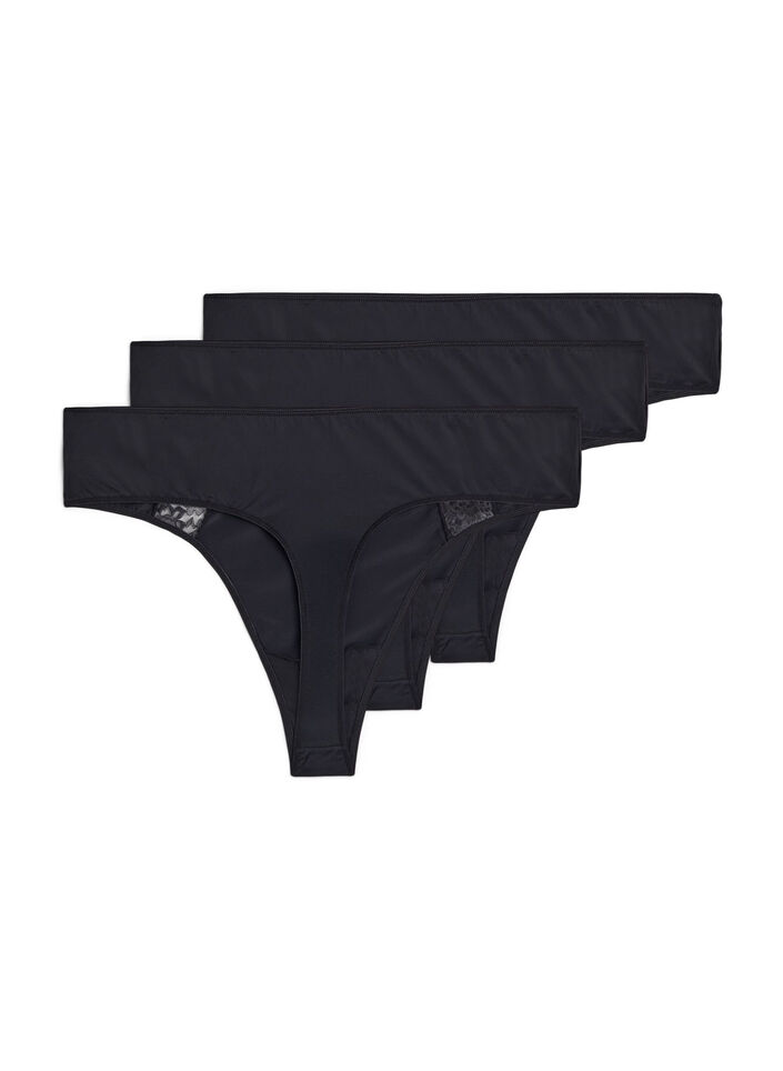 Lacy g-string in a 3-pack, Black, Packshot image number 1