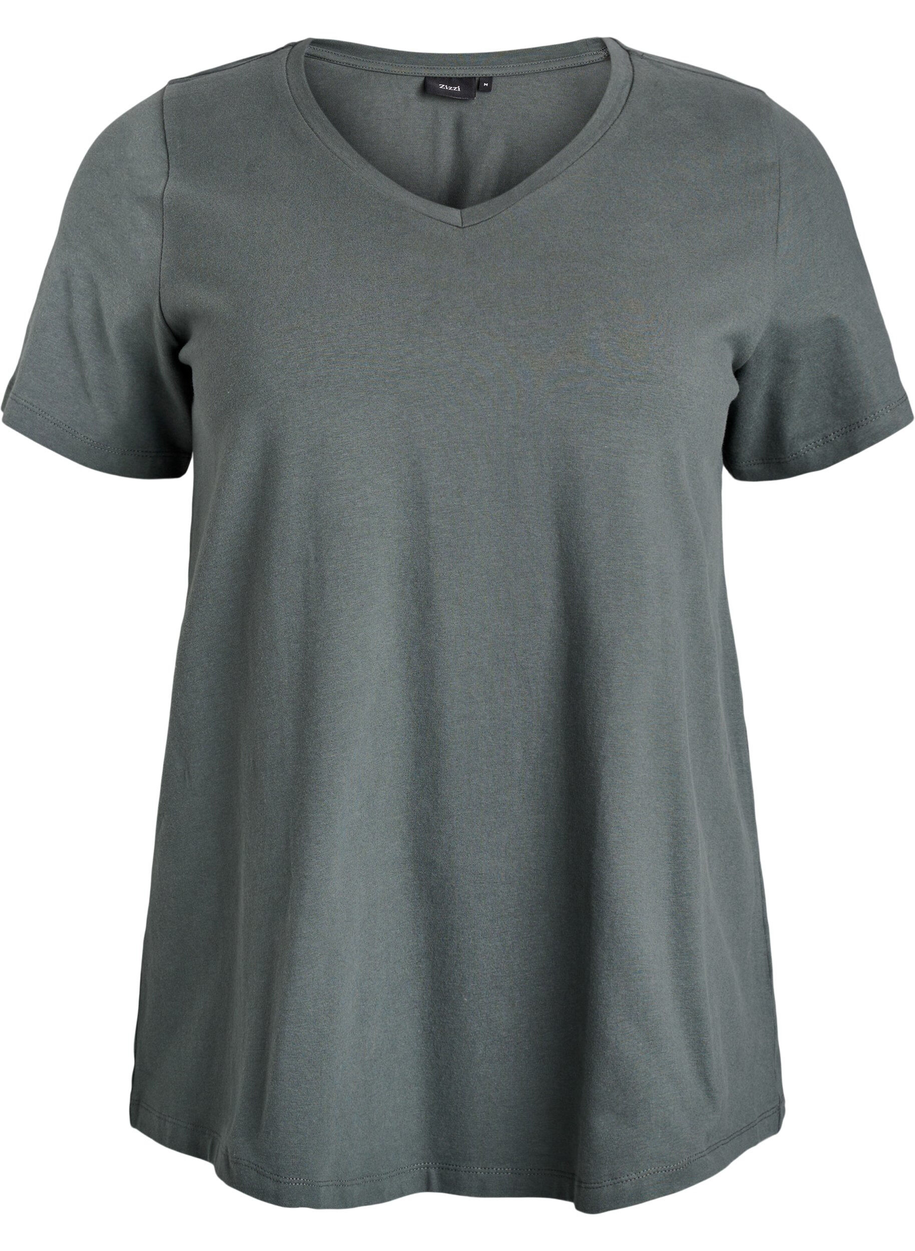 ZizzifashionSolid-coloured basic cotton T-shirt, Green, Packshot image number 0