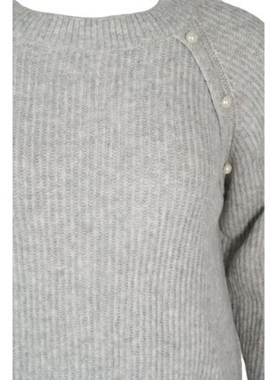 Melange pullover with pearl buttons - Grey - Sz. 42-64 - Zizzifashion